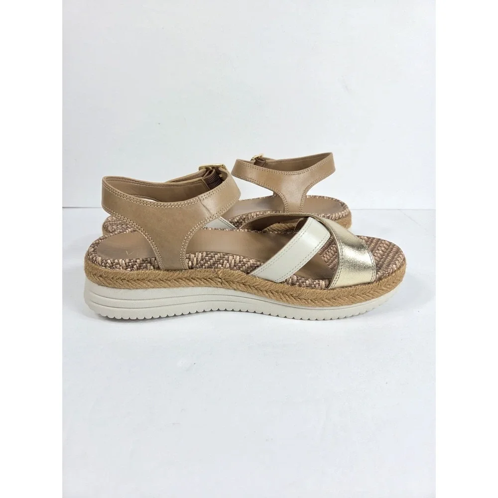Vionic Platform Sandals Women 8.5 Tan Gold Cream Good Espadrille Flatform Strap
